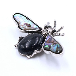 Blue Goldstone Synthetic Blue Goldstone Brooches, with Shell and Rhinestone, Insect, 36x60mm