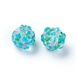 Turquoise Handmade Bumpy Lampwork Beads, Round, Turquoise, 14~15mm, Hole: 1.5~1.6mm