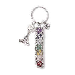 Античный Серебристый & Платиновый Брелки для йоги с натуральным аметистом, лазуритом, розовым кварцем, зеленым авантюрином, окрашенным кварцем, сердоликом и синтетическим цитрином, с 304 кольцами для ключей из нержавеющей стали, старинное серебро и платина, 91 мм, Кольцо: 25x3 mm, Пуля: 61.5x10 мм, Цветок: 13x12x1.5 мм, человек: 20x16x3 мм, pendat: 11.5x10x1.5 мм