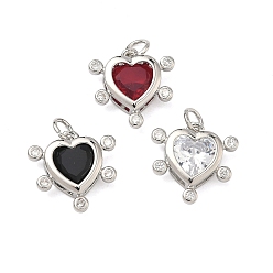 (52) Непрозрачная лаванда Латунные микро проложить кубического циркония подвески, сердце прелести, долговечный, стойки покрытие, без свинца и без кадмия, со стеклом, реальный 18 k позолоченный, разноцветные, 15.5x16x6 мм, Перейти кольцо: 5.5x1 мм, 3 мм внутренним диаметром