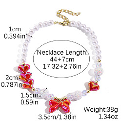 Красный Женские кулоны из искусственного жемчуга с пластиковым бантиком в форме сердца и круглыми бусинами, застежкой из сплава., золотые, красные, 17.32 дюйм (44 см)