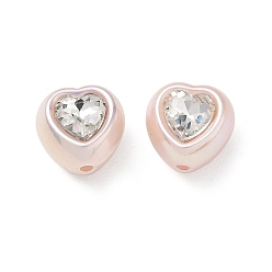 Misty Rose Baking Painted Acrylic & Rhinestone Beads, Heart, Fcaeted, Misty Rose, 14x14x12mm, Hole: 2.5mm