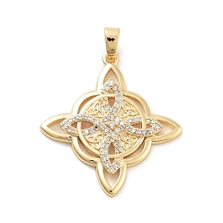 Настоящее золото 18K Покрытие стойки латунь микропаве прозрачные подвески из кубического циркония, узел, без кадмия и без свинца, долговечный, реальный 18 k позолоченный, 33x30x2 мм, отверстие : 6x3 мм