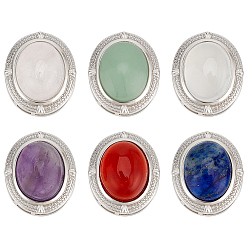 Смешанные камни 6 шт. 6 стили латунные многорядные звенья с натуральным аметистом, розовым кварцем, белым агатом, зеленым авантюрином, сердоликом и лазуритом, платина, овальные, 14.5x12.5x8 мм, отверстие : 1.6 мм, 1 шт / стиль