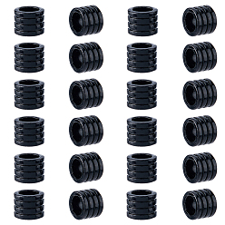 Черный 24шт. рифленые европейские бусины из нержавеющей стали, колонка, чёрные, 10x8 мм, отверстие : 6.5 мм