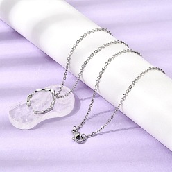 Quartz Crystal Natural Quartz Crystal Alloy Flip Flops Pendant 304 Stainless Steel Cable Chain Necklaces, Platinum & Stainless Steel Color, 19.84 inch(50.4cm)