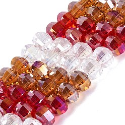 Crimson Electroplate Transparent Glass Beads Strands, Lantern, Faceted, Crimson, 8~8.5x6~6.5mm, Hole: 1~1.4mm, about 52~56pcs/strand, 13.58~14.37 inch(34.5~36.5cm)