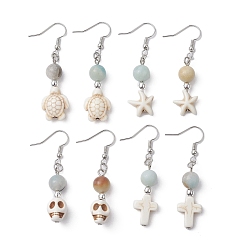 Mixed Shapes Женские серьги с подвесками из синтетической бирюзы и натуральных цветов амазонита с латунными булавками, разнообразные, 50.5~55x10~14 мм