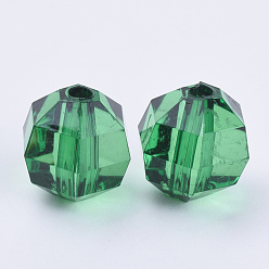 Dark Green Transparent Acrylic Beads, Faceted, Round, Dark Green, 10x10mm, Hole: 1.8mm, about 940pcs/500g