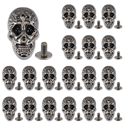 Черный Цвет Металла 20 комплекты заклепок из цинкового сплава, привинтить, для поделки из кожи, череп, металлический черный , 25.5x16x14 мм