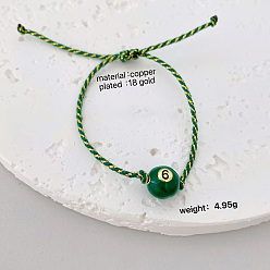Зеленый Плетеные браслеты из хлопкового шнура, Браслеты из латуни с эмалированными бусинами, плетеные из бусин, для женщин и мужчин., числовой шар, зелёные, 7.87 дюйм (20 см)
