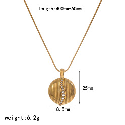 Plano Redondo 304 Collares con colgante geométrico de acero inoxidable con microengaste de circonitas cúbicas transparentes para mujer, dorado, plano y redondo, 15.75 pulgada (40 cm), colgante: 25x18.5 mm
