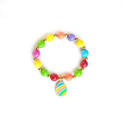 Разноцветный Браслеты с эмалированными подвесками из пасхального сплава, акриловые круглые бусины эластичные браслеты для женщин, яйцо, красочный, 7.09 дюйм (18 см)