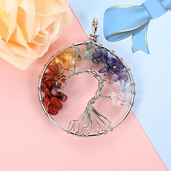 Платина Большие подвески с драгоценными камнями из медной проволоки, Плоские круглые обереги «Древо жизни», платина, 50 мм