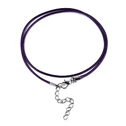 Indigo Waxed Cotton Cord Necklace Making, with Alloy Lobster Claw Clasps and Iron End Chains, Platinum, Indigo, 17.12 inch(43.5cm), 1.5mm