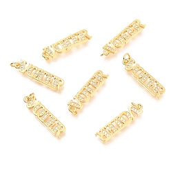 Golden Brass Micro Pave Clear Cubic Zirconia Pendants, Long-Lasting Plated, with Jump Ring, Word Voier, Golden, 22x5x1.5mm, Hole: 2.6mm