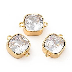 Clear Square Brass Cubic Zirconia Connector Charms, Cadmium Free & Nickel Free & Lead Free, Real 18K Gold Plated, Clear, 11.5x16x7mm, Hole: 1.5mm