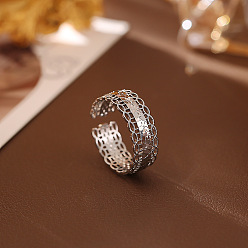 Silver Brass Cuff Open Rings for Women, Wave, Silver, 19mm