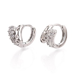 Platinum Brass Micro Pave Cubic Zirconia Hoop Earrings, Teardrop, Platinum, 13x8x14.5mm