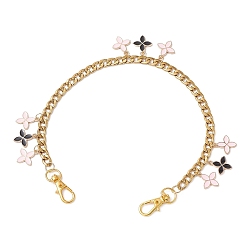 Черный Подвеска-цветок из эмалевого сплава 304 кубинские звенья цепи из нержавеющей стали декоративные цепочки для сумок, с поворотными застежками сплава, аксессуары для замены сумок, золотые, розовые, чёрные, 340 мм