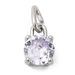 Лиловый Тема "камень дня рождения" июнь 304 подвески из нержавеющей стали, круглые, с k 9 стеклом, полировка, с целью перехода в кольце, граненые, цвет нержавеющей стали, сирень, 10.5x7x6 мм, отверстие : 2.2x4.4 мм