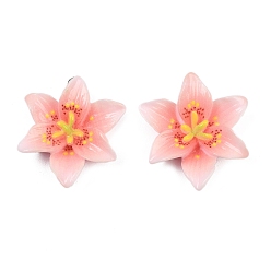 Pink Непрозрачные подвески смолы, цветочный шарм, с железной платиной петлей, розовые, 30x26x7 мм, отверстие : 1.8 мм