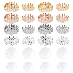Mixed Color 16Pcs 4 Colors304 Stainless Steel Cabochon Settings, Lace Edge Bezel Cups, Flat Round, with Transparent Half Round Glass Cabochons, Mixed Color, 13x4mm
