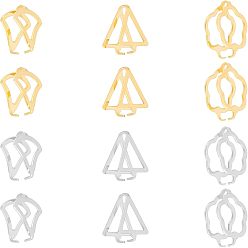 Golden & Stainless Steel Color 12Pcs 6 Style 304 Stainless Steel Snap On Bails, Fan & Plum Blossom & Triangle, Golden & Stainless Steel Color, 10.5~12x9.5~10x3~3.5mm, Pin: 0.9mm, 2Pcs/style