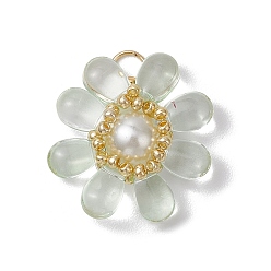 Прозрачный Стеклянные подвески, с латунной фурнитурой , цветок, прозрачные, 25.5x23.5x8 мм, отверстие : 6.5x3 мм