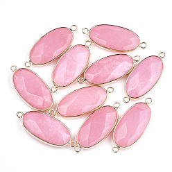 Нефрит Соединители из натурального белого нефрита, с латунной фурнитурой , граненые, окрашенные, овальные, золотые, 39x16x6 мм, отверстие : 2 мм