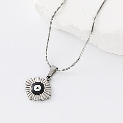 Black 304 Stainless Steel Enamel Evil Eye Pendant Necklaces for Men Women, Stainless Steel Color, Black, 15.75 inch(40cm)