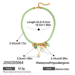 Светло-зеленый 304 Круглые ожерелья из хлопкового шнура с подвеской в виде цветка клевера и гриба из нержавеющей стали и фарфора и смолы, золотые, светло-зеленый, 16.54 дюйм (42 см)