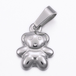 Stainless Steel Color Tarnish Resistant 304 Stainless Steel Pendants, Bear, Stainless Steel Color, 16x12.5x3mm, Hole: 8x4mm