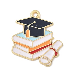 Hat Школьные принадлежности сплав эмаль подвески, золотые, холостяцкая шляпа, 21.5x21.5x1 мм, отверстие : 1.8 мм