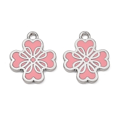 Pink Подвески из эмали и сплава, , стойки покрытие, платина, розовые, 16.5x14x1.5 мм, отверстие : 1.6 мм