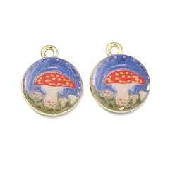 Плоский Круглый Печатные подвески сплава, стойки покрытие, без кадмия, без никеля и без свинца, золотые, плоская круглая форма с грибовидными подвесками, 18x15x3.5 мм, отверстие : 1.8 мм