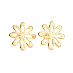 Echt 24 k vergoldet 201 Edelstahl-Bolzenohrring Entdeckungen, mit 304 Edelstahlstift und Ohrmuttern, Blume, echt 24 k vergoldet, 21 mm, Bohrung: 2x6 mm, Stift: 0.7 mm