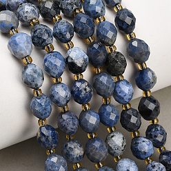 Dumortierite Natural Dumortierite Beads Strands, Round, Faceted, with Seed Beads, 8~9x7~8mm, Hole: 1mm, about 18~20pcs/strand, 7.48''(19cm)~7.87''(20cm)