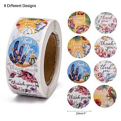 Colorful DIY Scrapbook, 1 Inch Thank You Stickers, Decorative Adhesive Tapes, Flat Round with Flower & Word Thank You, Colorful, 25mm, about 500pcs/roll