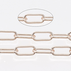 Розовое Золото Цепи из несваренного железа, тянутые удлиненные кабельные цепи, с катушкой, розовое золото , 12.5x5.6x1.2 мм, около 82.02 футов (25 м) / рулон