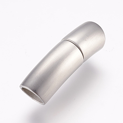 Stainless Steel Color Tarnish Resistant 304 Stainless Steel Magnetic Clasps with Glue-in Ends, Column, Frosted, Stainless Steel Color, 30x9mm, Hole: 7mm