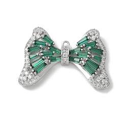 Зеленый Подвески из латуни с микропаве из кубического циркония и стеклом, бантом прелести, без кадмия, без никеля и без свинца, зелёные, 22x31x6 мм, отверстие : 1.2 мм