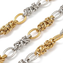 Золотой & Цвет Нержавеющей Стали 304 двухцветные овальные цепи из нержавеющей стали с узловыми звеньями, несварные, с катушкой, золотые и нержавеющая сталь цвет, ссылка: 12x9.5x2мм и 22x7x7мм, около 16.40 футов (5 м) / рулон