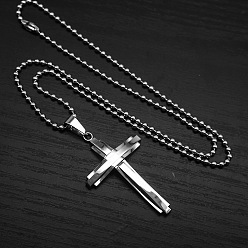 Нержавеющая Сталь Цвет Крест 304 подвеска из нержавеющей стали шариковая цепочка длинное ожерелье для мужчин, цвет нержавеющей стали, 23.62 дюйм (60 см)