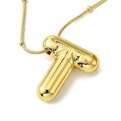 Letter T Ion Plating(IP) Initial Letter 304 Stainless Steel Pendant Necklaces, Real 18K Gold Plated, Letter T, 15.91 inch(40.4cm), pendant: 21x19mm