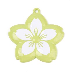 Зелено-Желтый Спрей окрашены сплава большие кулоны, цветок, без кадмия, без никеля и без свинца, зеленый желтый, 54.5x53.5x6 мм, отверстие : 3 мм