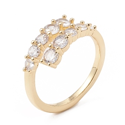 Настоящее золото 18K Открытое кольцо-манжета из прозрачного кубического циркония, стеллаж для латунных украшений для женщин, без свинца и без кадмия, реальный 18 k позолоченный, размер США 6 1/2 (16.9 мм)