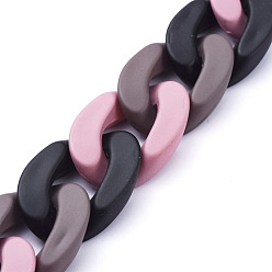 Pink Handgefertigte undurchsichtige sprühlackierte Acryl-Bordsteinketten, verdrillten Kette, ellipsenförmige, für Schmuck machen, rosa, Link: 30x21x6 mm, 39.37 Zoll (1 m)/Strang