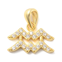 Водолей 925 подвески из стерлингового серебра с прозрачным микропаве и цирконием, обереги двенадцати созвездий, золотые, Водолей, 10~16x10~15.5x1.5~2 мм, отверстие : 2.5x5 мм