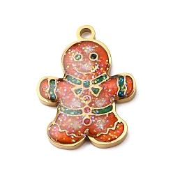 Gingerbread Man Рождество 304 эмалированные подвески из нержавеющей стали, с напудренным золотом, ионное покрытие (ip), без кадмия, без никеля и без свинца, Колобок, 17x13x2 мм, отверстие : 1.4 мм